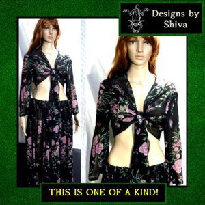 Black & Pink Bellydance Top & Skirt Set